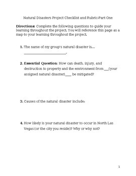 Preview of Natural Disasters Project Rubric-Part One