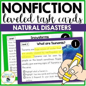Preview of Natural Disasters Reading Passages - Leveled Nonfiction Task Cards