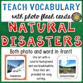 Natural Disasters Photo Flash Cards Photo and Word in front