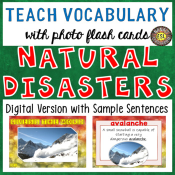 Preview of Natural Disasters Digital Flash Cards with Sample Sentences
