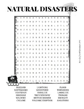 disasters worksheet wordsearch