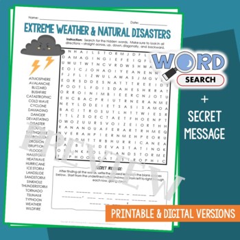 Preview of Natural Disasters and Extreme Weather Word Search Vocabulary Activity Worksheet