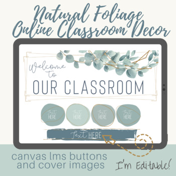 Preview of Natural Foliage Eucalyptus Editable Canvas Schoology Buttons and Banners