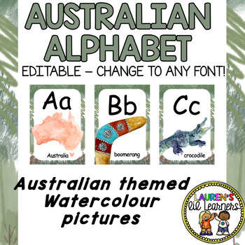 Preview of Natural Green Australian Watercolour Alphabet Display Posters - Editable Font