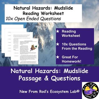 Preview of Natural Hazards: Mudslide Reading Worksheet **Editable**