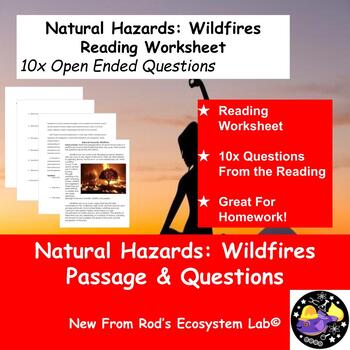 Preview of Natural Hazards: Wildfires Reading Worksheet **Editable**