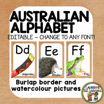 Preview of Natural Hessian Australian Watercolour Alphabet Display Posters - Editable Font