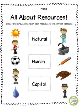 Preview of Natural, Human, and Capital Resources Matching Assignment/Quiz