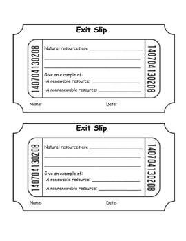 Preview of Natural, Renewable, & Nonrenewable Resources Exit Slip