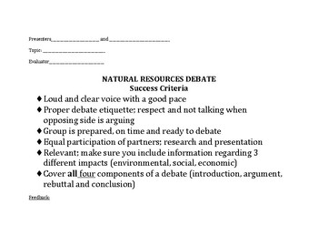 Preview of Natural Resources Debate Success Criteria