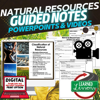 Preview of Natural Resources Guided Notes PowerPoints, Video Flipped Classroom