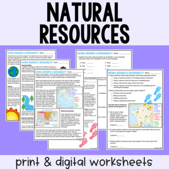Preview of Natural Resources - Reading Comprehension Worksheets