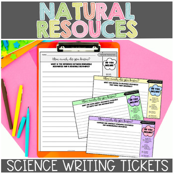 Preview of Natural Resources Science Exit Tickets or Science Writing Prompts
