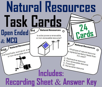 Preview of Renewable and Nonrenewable Natural Resources Task Cards Activity