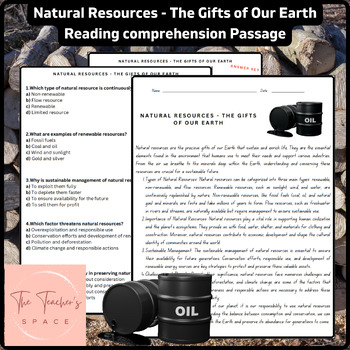 Preview of Natural Resources - The Gifts of Our Earth Reading Comprehension Passage