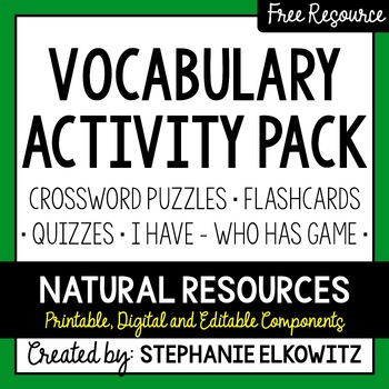Preview of Natural Resources Vocabulary Activities | Flashcards, Quizzes, Puzzle & Game