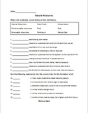 Natural Resources Vocabulary Worksheet