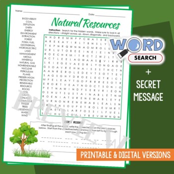 Preview of Earth Nature Natural Resources Word Search Puzzle Vocabulary Activity Worksheet