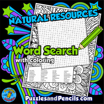 Preview of Natural Resources Word Search Puzzle with Coloring | Earth Day Wordsearch