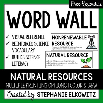 Preview of Natural Resources Word Wall | Science Vocabulary