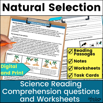 Preview of Natural Selection worksheet Science Reading Comprehension Passages and questions