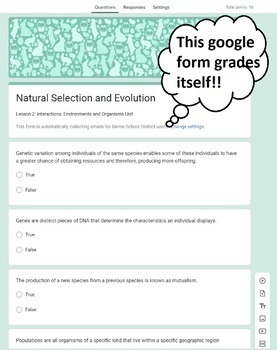 Preview of Natural Selection and Evolution | Google Form | Environmental Science