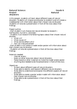 Preview of Natural disasters Project Grade 6 Natural Science (editable)