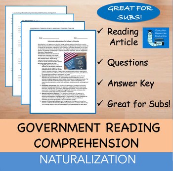 Preview of Naturalization - Reading Comprehension Passage & Questions