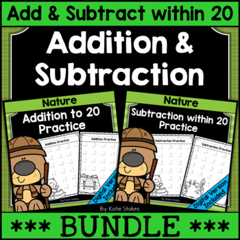 Preview of Nature Addition & Subtraction Worksheets BUNDLE | Printable & Digital