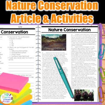 Preview of Nature Conservation Article and Activity Pages | Earth Day