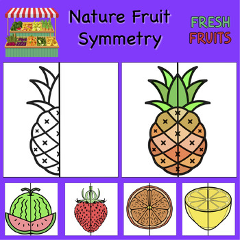 Preview of Nature Fruit Lines of Symmetry Drawing Activity - Fun Math Art