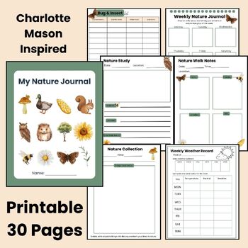 Preview of Nature Journal Charlotte Mason Inspired Nature Study Notebook Note Pages 30