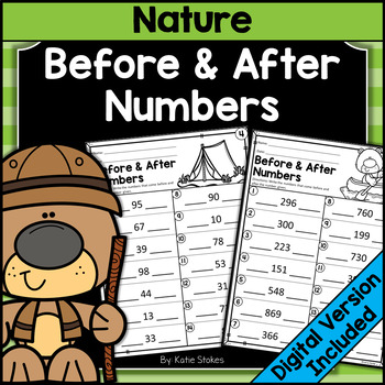 Preview of Nature Math One More One Less Numbers Worksheets | Print & Digital