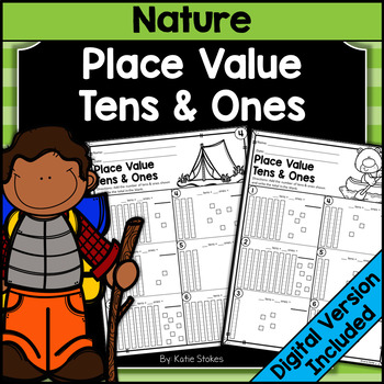Preview of Nature Math Place Value Tens and Ones Worksheets | Print & Digital