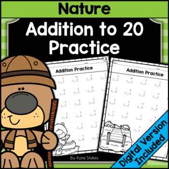 Preview of Nature Math Single Digit Addition Worksheets | Printable & Digital