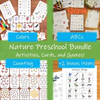 Preview of Nature Preschool Bundle: printable learning activities and flashcards