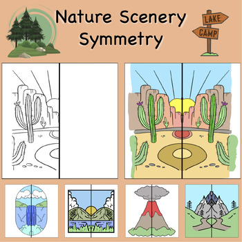 Preview of Nature Scenery Lines of Symmetry Drawing Activity - Fun Math Art