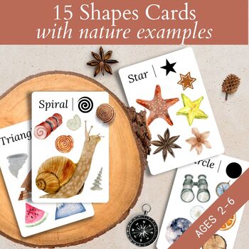 Preview of Nature Shapes Flashcards | Learn Shapes Sorting Cards | Watercolor Manipulatives