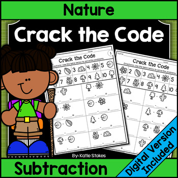 Preview of Nature Subtraction Practice - Crack the Math Code | Printable & Digital