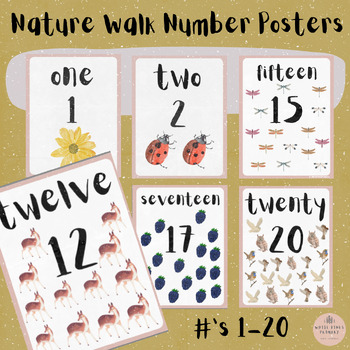 Preview of Watercolor Nature Classroom Decor - Number Posters 1-20