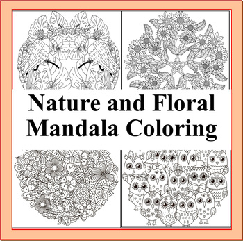 Preview of Nature and Floral Mandalas Coloring - 50 Nature, Flowers, Animals, Birds Theme