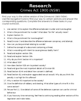 Preview of Nature of Crime - Crimes Act 1900 (NSW) Research Task