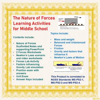 Preview of Nature of Forces Lesson Activities (Friction, Newton's Laws and Gravitation)