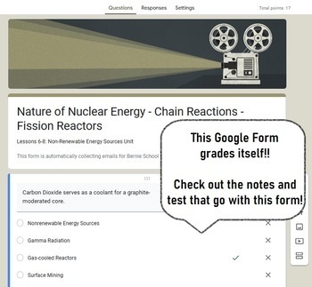 Preview of Nature of Nuclear Energy, Chain Reactions, Fission: worksheet: Google Form