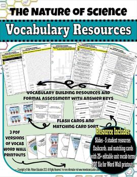 Preview of Nature of Science Vocab Worksheets, Manipulatives, & Word Wall Printouts Bundle