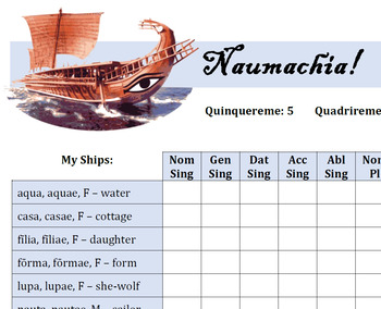 Preview of Naumachia for Latin nouns- "Battleship"-style review game