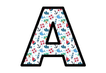 Preview of Nautical Bulletin Board Letters, Classroom Décor, Alphabet and Number Posters