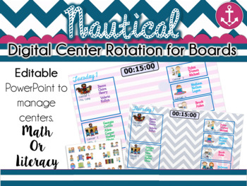 Preview of Nautical Center Rotation Board (Center Rotation Powerpoint) Math or Literacy