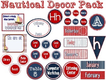 Preview of Nautical Classroom Theme Decor Packet {EDITABLE}