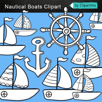 Preview of Nautical Clip Art bw, Sailboat clipart black white